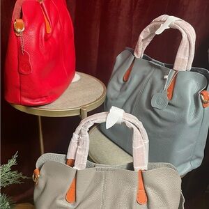 Gray Leather Tote Bag with Tan Accents - Unbranded